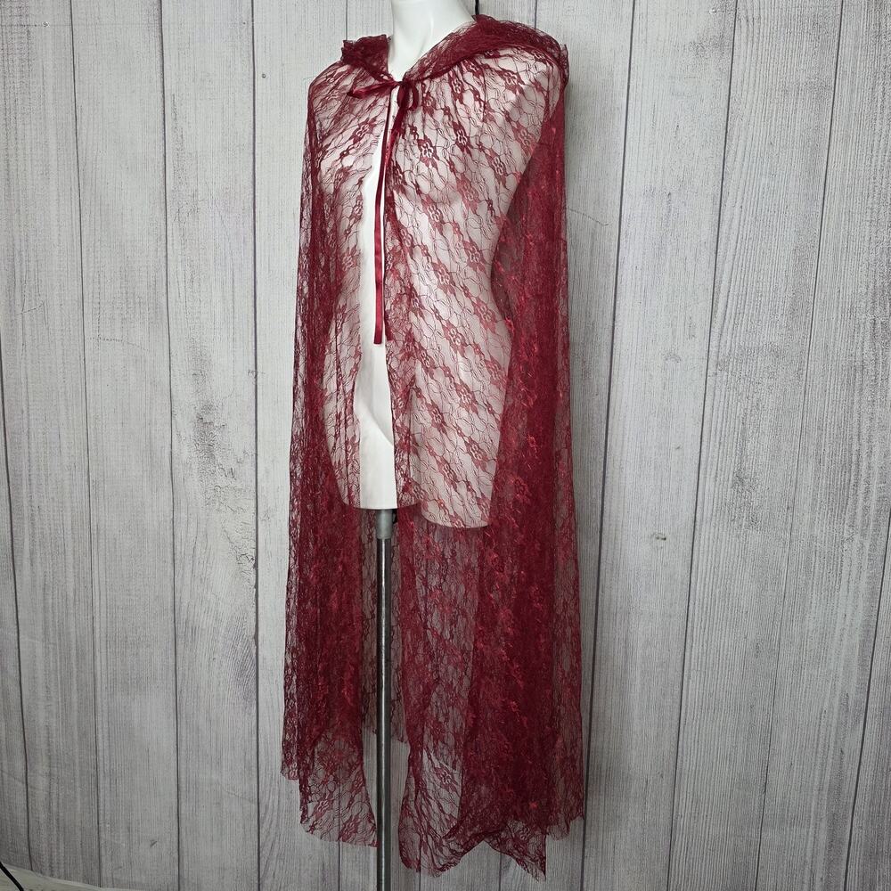Dreamgirl Burgundy Lace Hooded Cape Cloak OS Vampire Red Riding Hood Costume